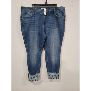 LOFT PLUS Women's Size 20 Blue Modern Skinny Embroidered‎ Cuffed Jeans #12